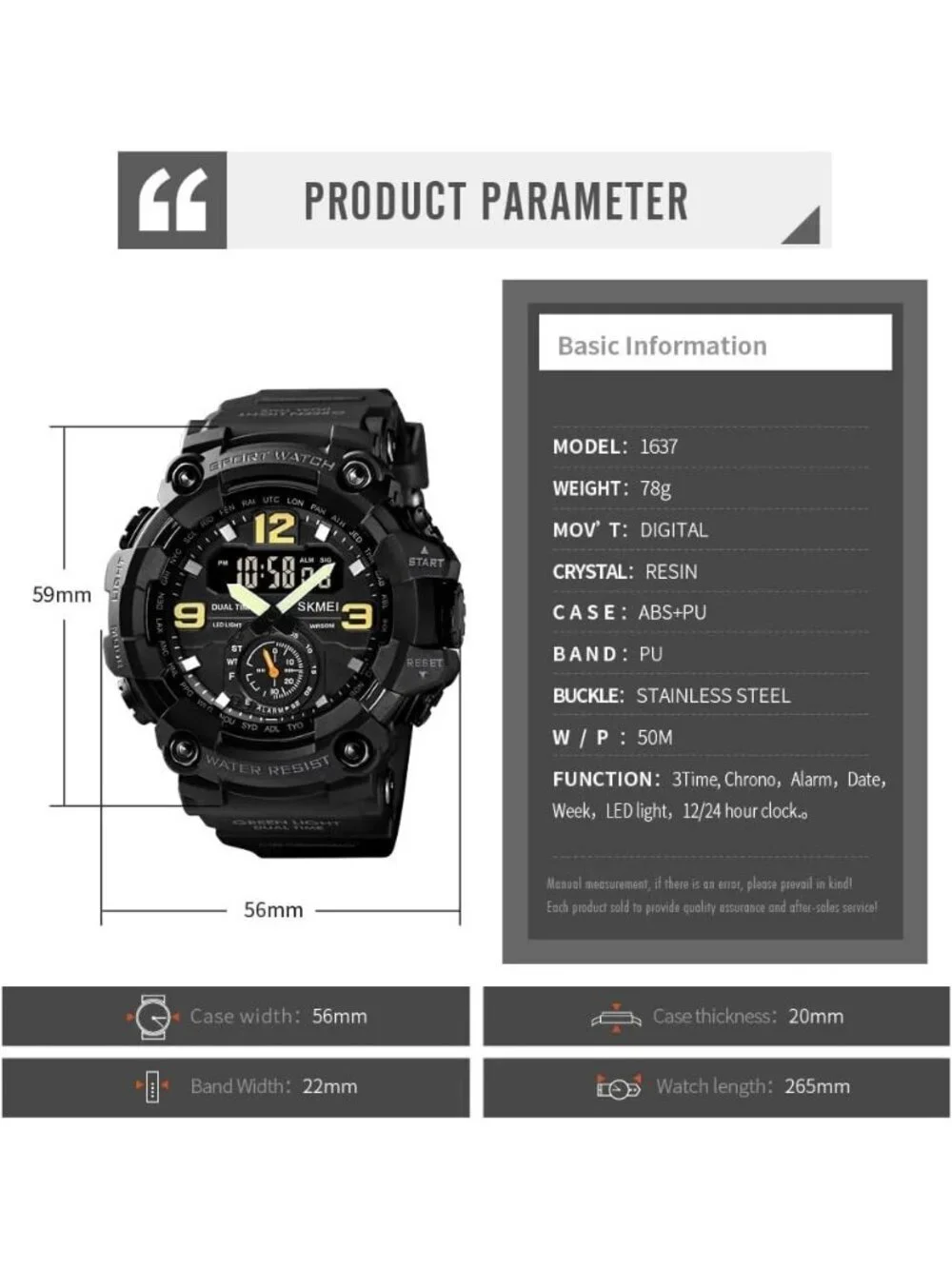 Men Black&Grey Analog Quartz S-Shock Waterproof Outdoor Sports LED Digital Watch